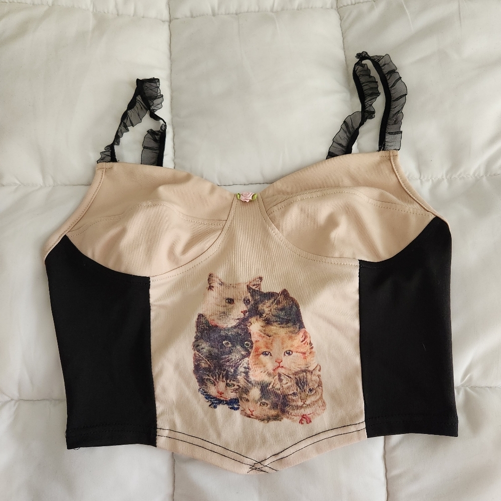 Cat graphic corset cami top | n/a